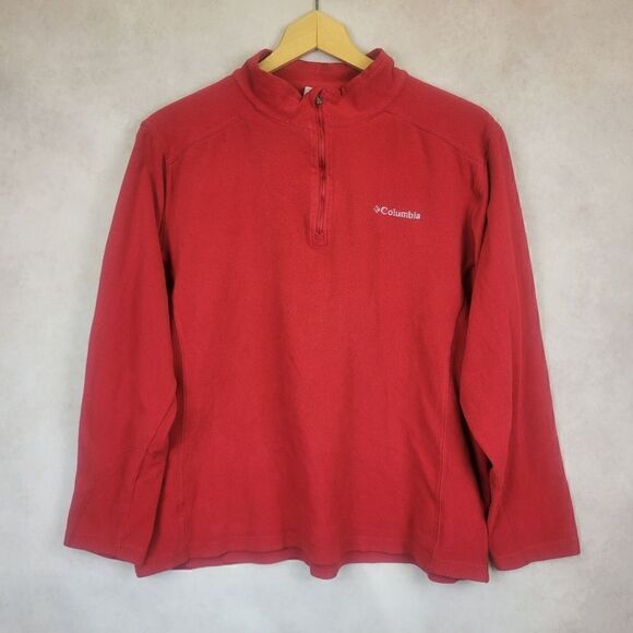 Columbia Red Fleece Quarter Zip Sweatshirt Size L - Picture 1 of 5
